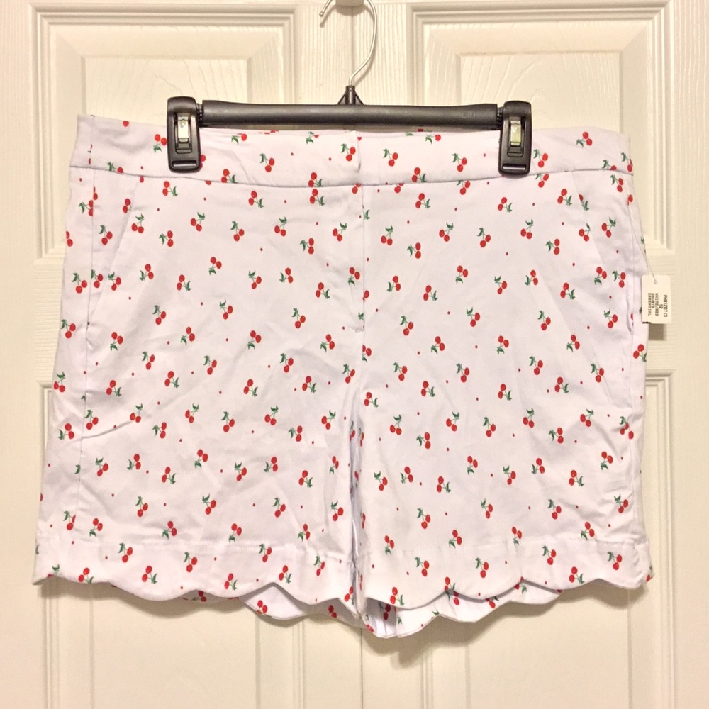 New Directions Scalloped Shorts White Red Cherries #126